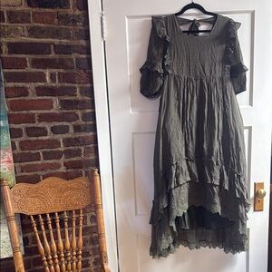 Joyfolie Olive High-Low Ruffle Dress